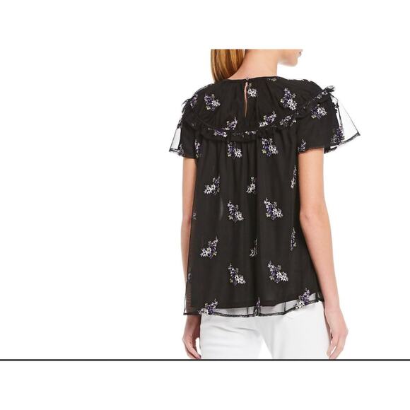 MICHAEL Michael Kors Forget Me Not Floral Blouse-Black-Multi Orchid Haze XS - Picture 2 of 9